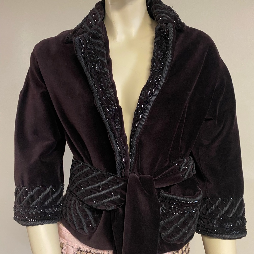 Pinko Beaded Velour Jacket with Tie Waist